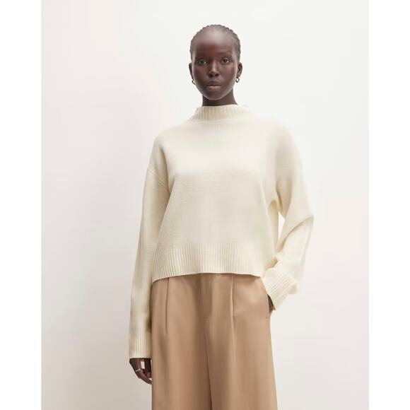 Everlane The Good Merino Wool Mock Neck Sweater Bone Women's XS NWT FLAWS - Picture 1 of 16